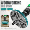 A close-up view of a green woodworking hole opener tool with a large cutting wheel, used for opening holes in various materia