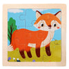 A wooden jigsaw puzzle featuring an orange fox in a natural outdoor setting.
