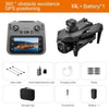 A collection of accessories for a foldable GPS drone including a data cable, card reader, charging cable, blade, storage bag,