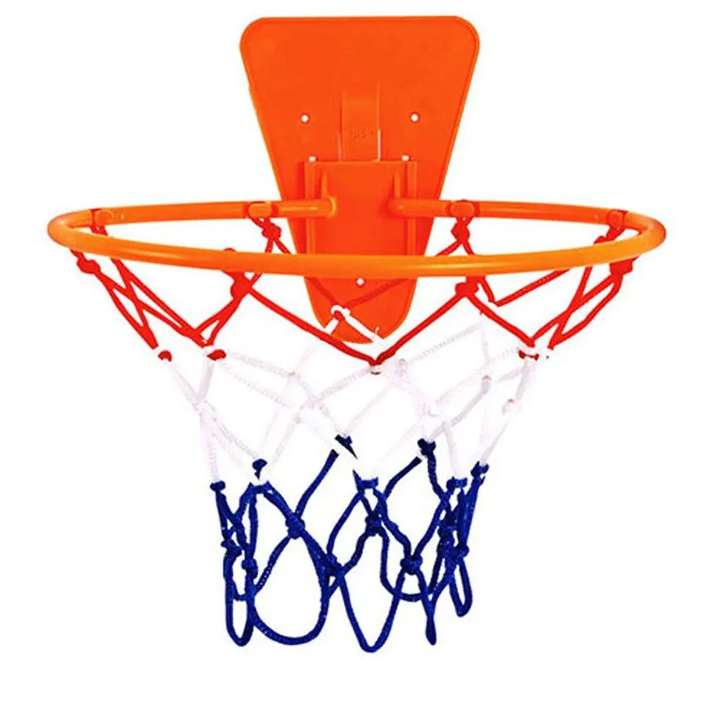 Orange low-noise high-bounce training basketball hoop with a white net.
