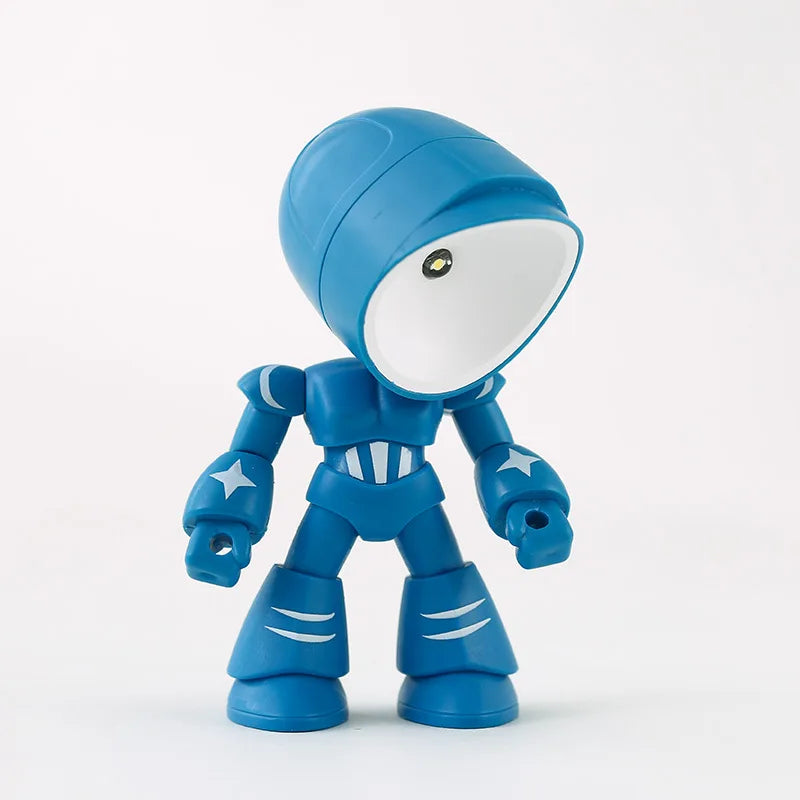 A blue cartoon hero police night light toy with a round head and body, shown against a white background.