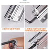 Installation steps for a stainless steel automatic door closer, showing the process of fitting and adjusting the mechanism.