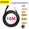 Black 10 meter high-pressure sewer jetting hose kit with rotating nozzle and 12 optional adapters