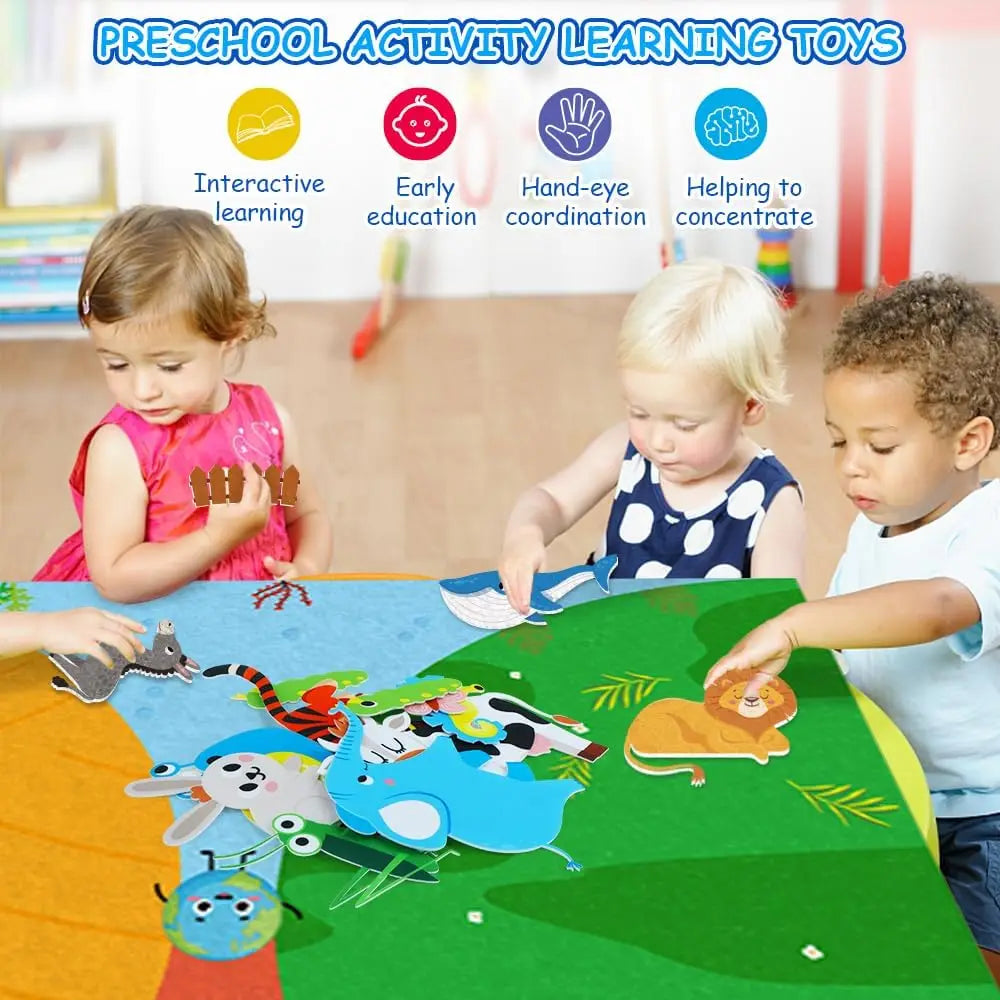 A colorful zoo animals felt story board set used for preschool activity learning.