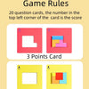 Game rules showing examples of 3 Points and 4 Points cards for a wooden tangram puzzle game