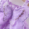 Purple sheer butterfly dress with lace detailing and sparkly embellishments