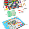 A wooden BBQ shop playset for kids featuring various food items and a matching game board.
