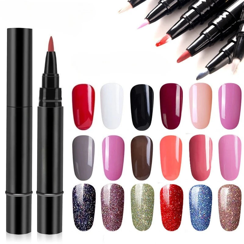 A collection of gel polish nail art colors shown in various shades and finishes.