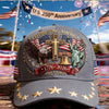 Gray baseball cap featuring an American eagle and liberty statue design for the U.S. 250th Anniversary.