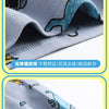 Close-up of a gray cotton pajama sleeve showing a blue astronaut print and stitching details.