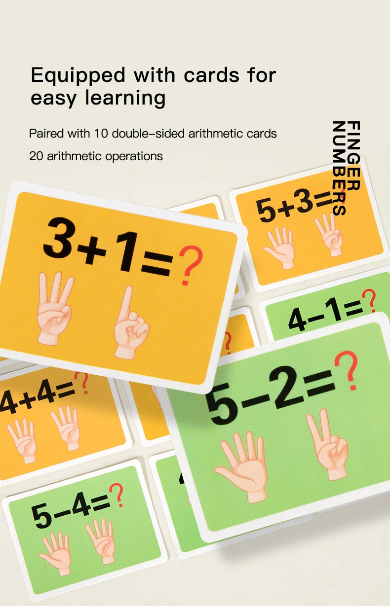 A set of double-sided arithmetic cards showing addition and subtraction problems for easy learning.
