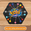A black puzzle board with colored ropes extending from a central logo, representing a two-star rating advanced level game.