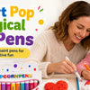 A woman and a girl are using Magic Puff Pens to draw on colorful materials for art projects.
