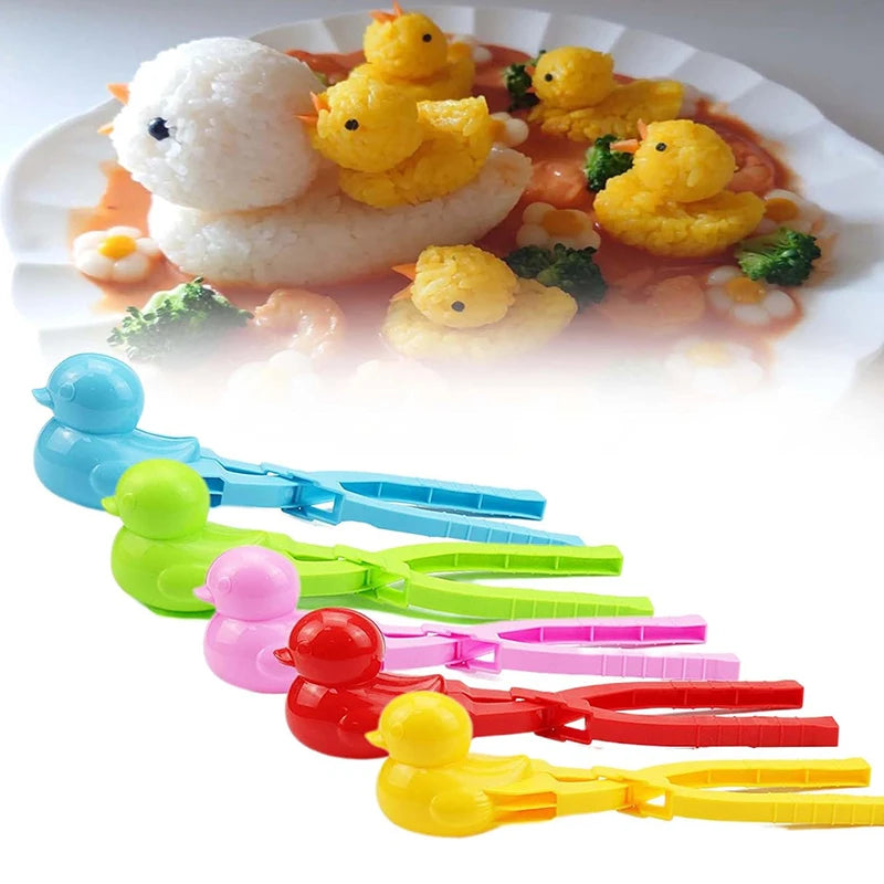 A set of colorful duck-shaped rice molds for making fun sushi and snowballs