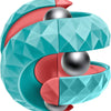 En fargerik, geometrisk fidget-kube med kuleformede baller i teal- og korallnyanser.