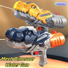 A detailed model of a Mech Dinosaur water gun toy featuring gray and yellow components.