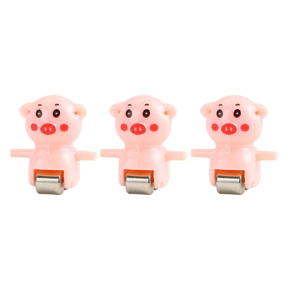 Three pink pig-shaped animal racing car climbing stairs toy set with silver wheels