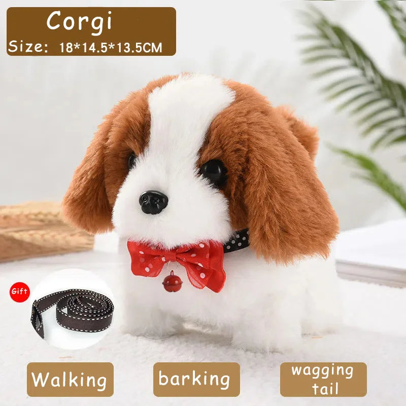 Plüsch-Corgi-Welpe, braun-weiß, mit Geh-, Bell- und Schwanzwedelfunktionen.