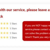 A text box asking for 5-star feedback on a service with ratings for item as described, communication, dispatch time, and post