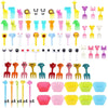 A collection of colorful animal-shaped food picks for snacks, desserts, and fruit.