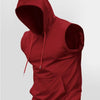 A maroon men's performance hooded tank top shown from the front.