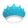Light blue silicone baby shampoo crown with a white adjustable headband
