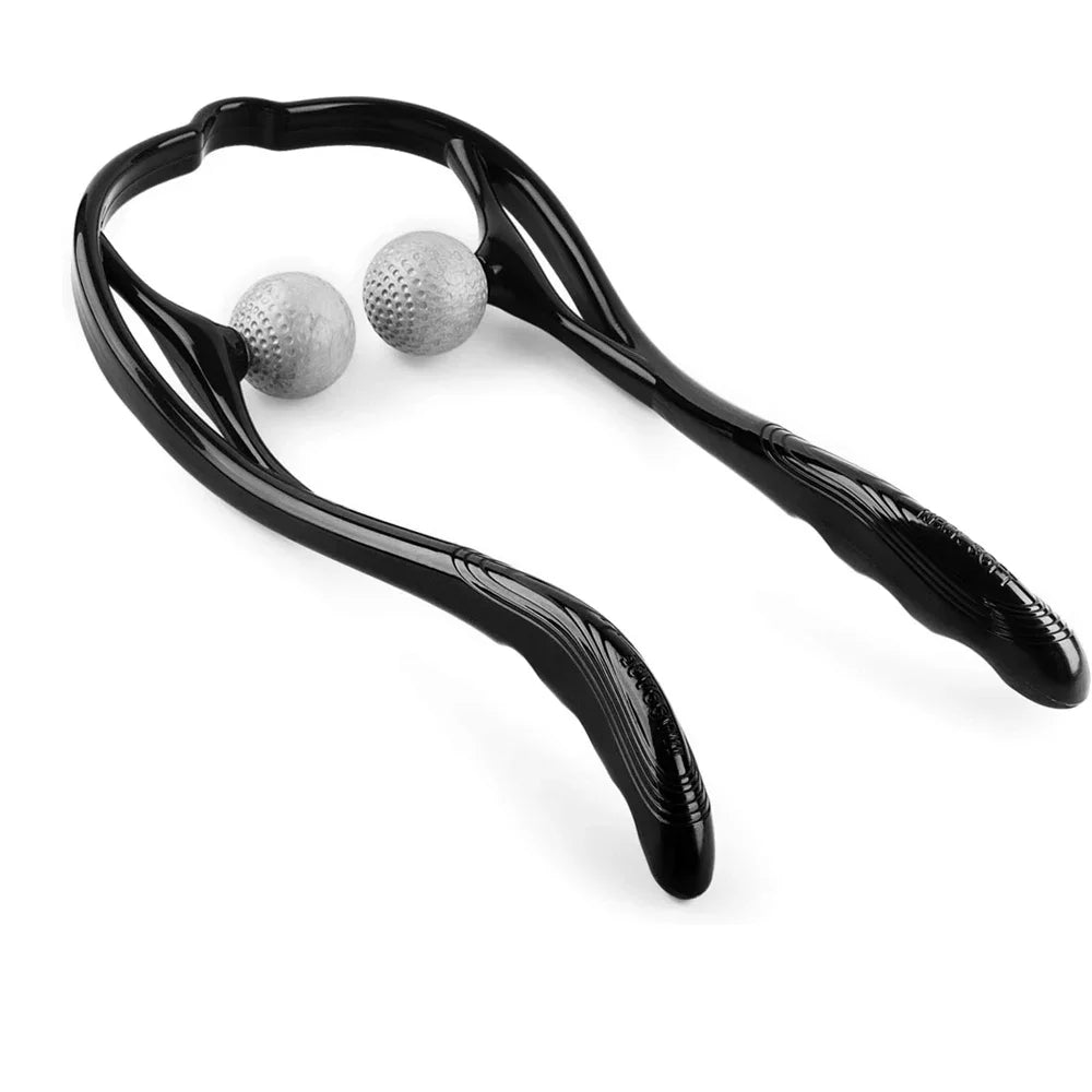 Masajeador shiatsu negro portátil para cuello y hombros con dos bolas de puntos gatillo