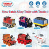 A collection of Thomas & Friends diecast train engines including Salty, Ashima, Truck, Nia, Roise, and Harold.