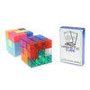 A set of colorful magnetic building cubes and extra guide cards for a magic magnetic cube game.