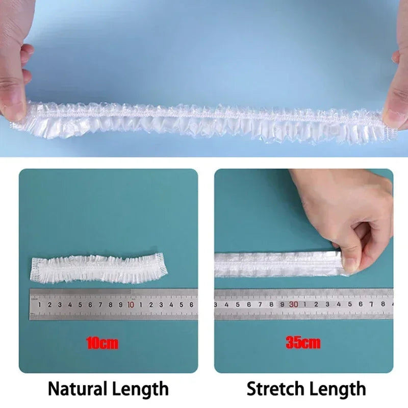Comparison of natural length and stretch length of disposable shower caps with elastic