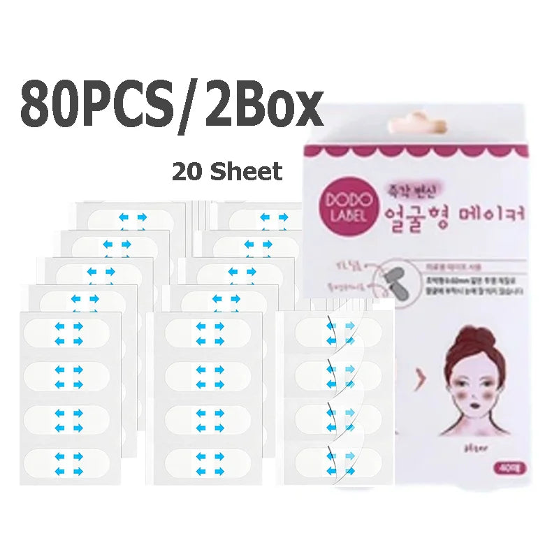A package of 80 pieces of invisible V-lift face stickers in a 2 box set for instant skin tightening.