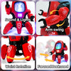Red interactive dancing duck robot demonstrating sound, lights, arm swing, waist rotation, and forward backward movement.