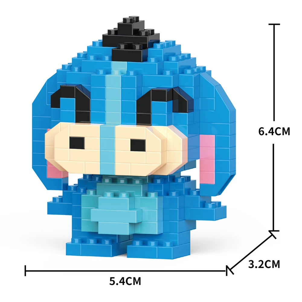 A blue micro building block figurine of a horned animal with black and pink accents.