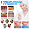 Mujer usa cepillo sónico y kit de limpieza para mejorar problemas dentales.