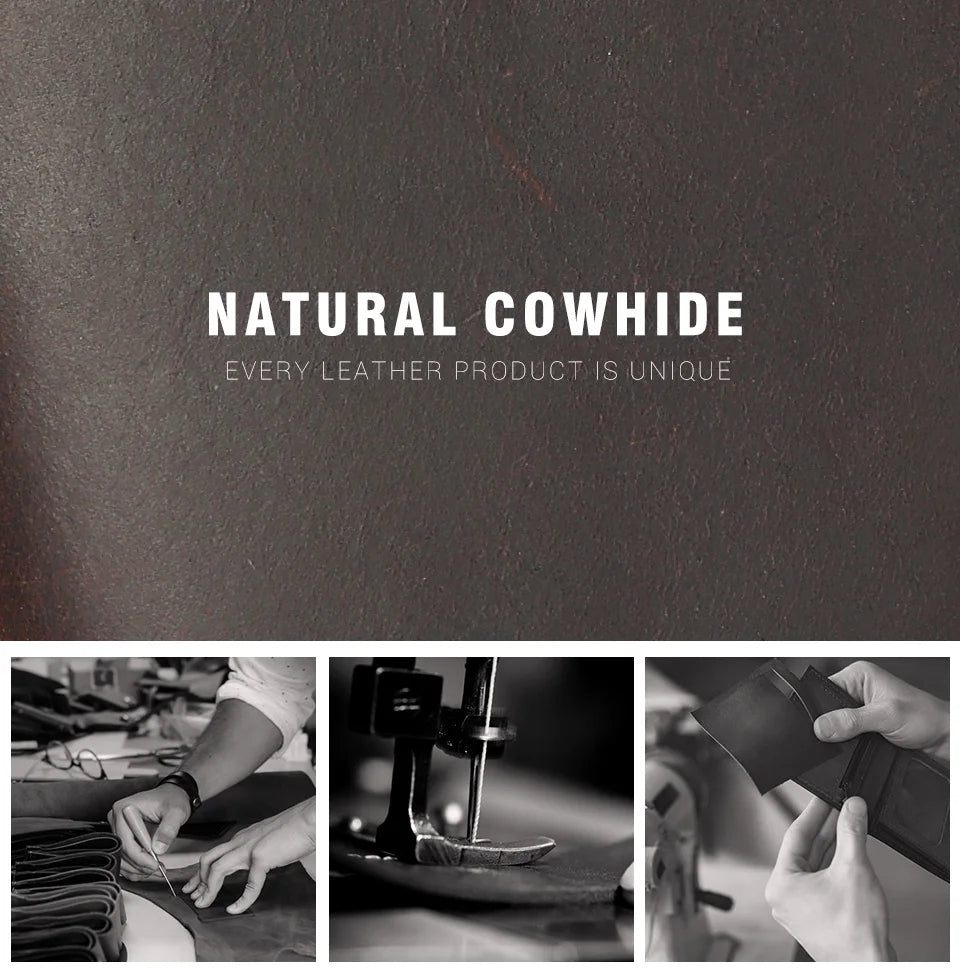 Close-up of a dark brown leather wallet being crafted or inspected.