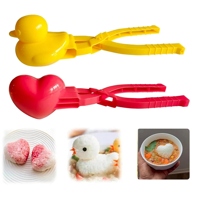 Yellow and red duck-shaped rice molds used for making fun sushi and snowballs
