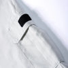 Close-up of a light gray men's cargo jogger featuring a black patch detail on the sleeve.
