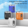 Cuatro afeitadoras eléctricas recargables mini USB de colores sobre fondo azul claro.