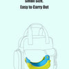 Outline drawing of a folding shape, small size potty bag with a yellow and blue color scheme.