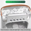 Personal air cooler fan and humidifier with a glass water reservoir and night light features.