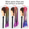 Three examples of gradient pre-braided ponytail hair extensions in different colors and lengths