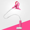 Soporte para teléfono flexible rosa con cuello blanco y base rosa