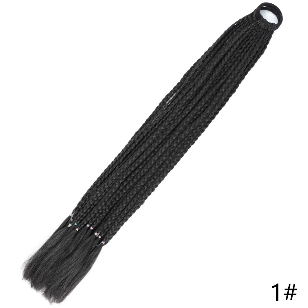 Black gradient pre-braided ponytail extension with an elastic band