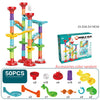 A set of colorful marble run maze building blocks with various accessories and components for kids