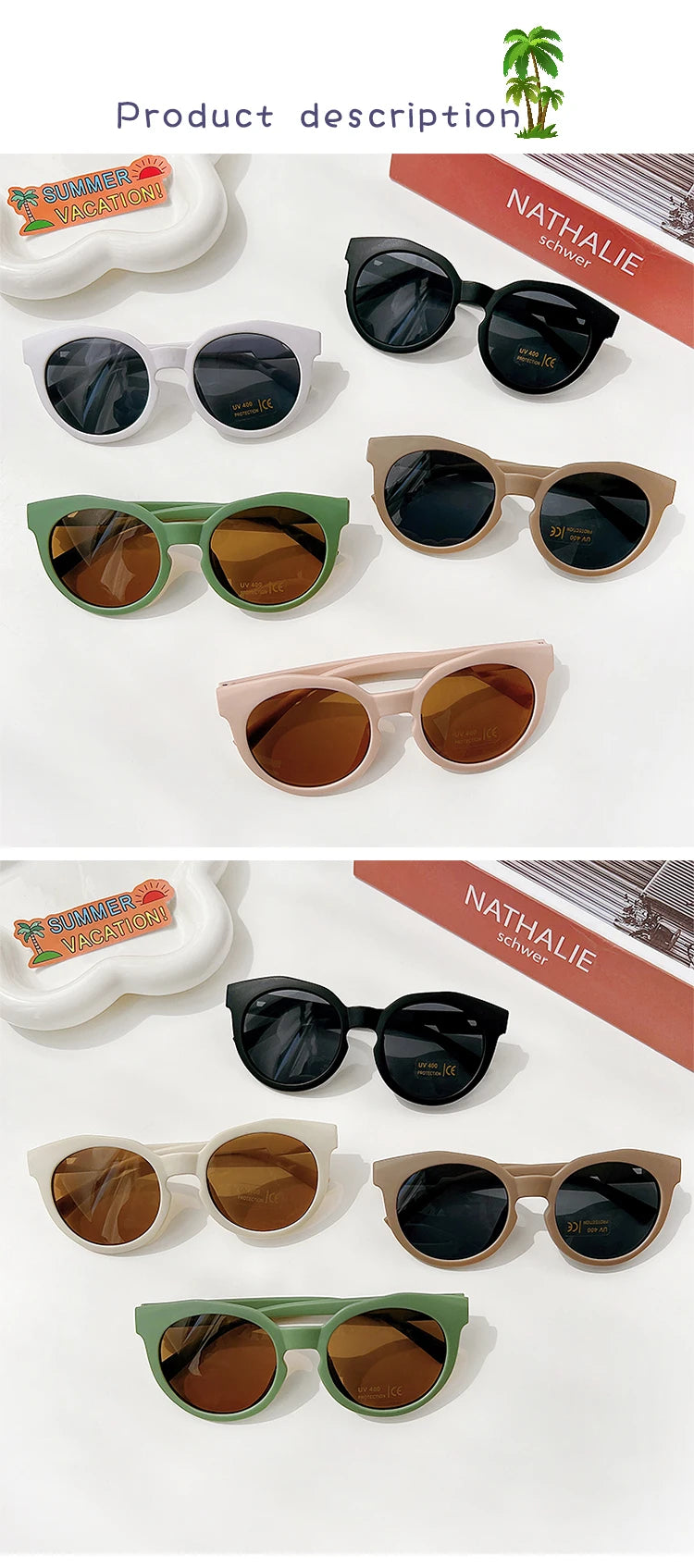 A collection of various sunglasses in black, tortoise, and olive green frames and lenses displayed on a white background.