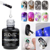 Flacon de colle PUENTE TRANSFER GEL pour ongles, extensions et strass, avec échantillons de couleurs.