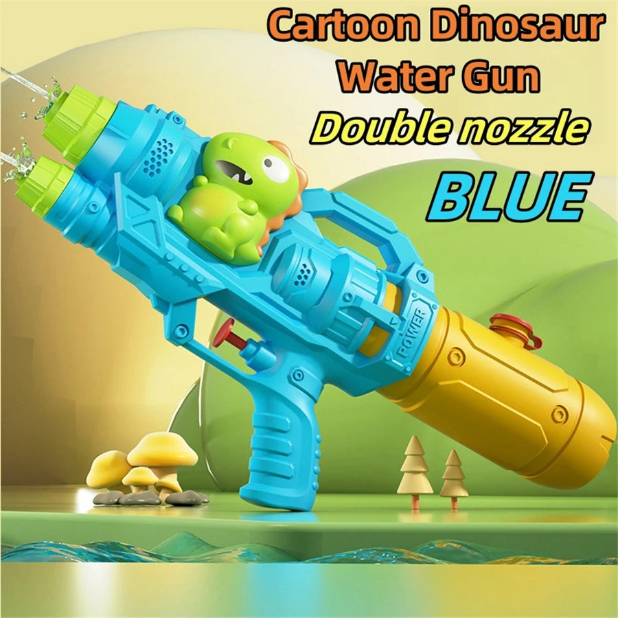 Blue cartoon dinosaur water gun with a double nozzle toy for kids
