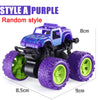 Purple pull-back stunt SUV toy car with large tires and green accents