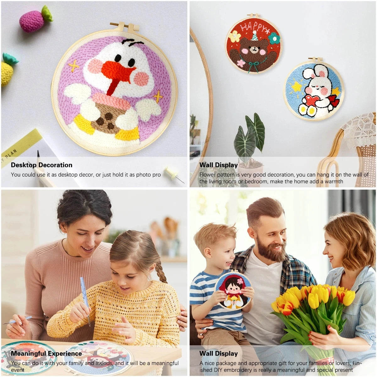 Kit de bordado con aguja mágica con diseños de gato y conejo sobre lienzo