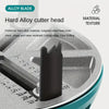 A close-up view of a black alloy blade cutter head inserted into a gray drilling tool.